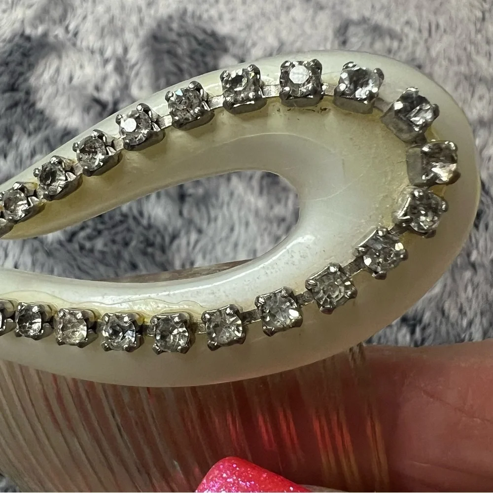 Vintage Swan Like Iridescent Plastic Prong Set Rhinestone Hair Comb